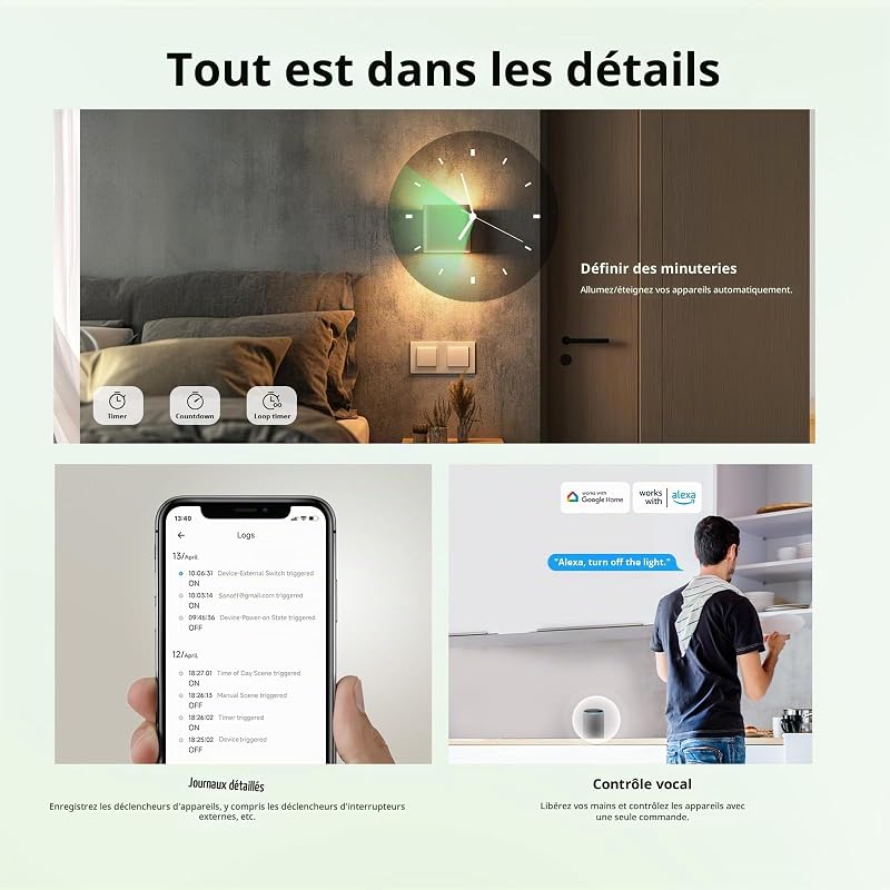 Matter smart switch, Wifi Mini DIY module, fonctionne avec Alexa et Google Home, 4 PACK, nécessite un fil neutre