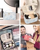 Wandering Nature Travel Makeup Bag with Brush Compartment Blue Flower view 8