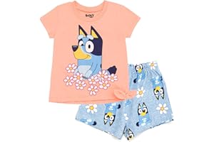 Bluey Girls T-Shirt and French Terry Shorts Outfit Set Toddler to Big Kid Sizes (2T - 10-12)