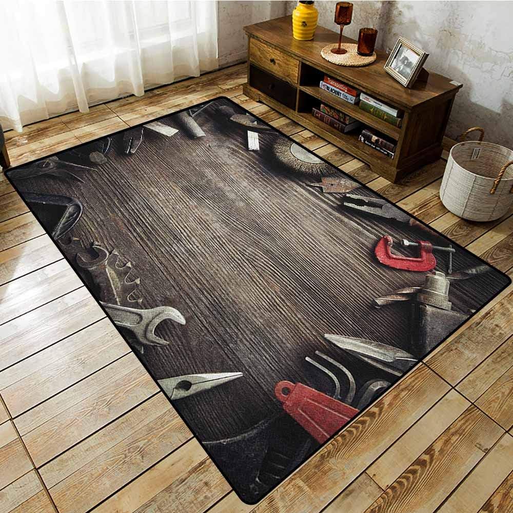 Outdoor Patio Rug,Industrial,Grungy Tools on a Wooden Board Manual Manufacturing Repairing in Workshop,Extra Large Rug Brown Grey Red