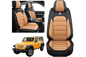 ILMO Leather Seat Cover for Jeep Wrangler JK JL 2/4 Door 2007-2024 Unlimited X Rubicon 392 Sahara Willys Sport High Altitude, Compatible Airbag Car Seat Cover (Black&Orange, 2 Front Seat)