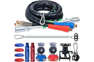 CheeMuii Semi Truck Air Lines Kit 12 FT 3 in 1 ABS Electric Power Line Air Hoses with Gladhands, Handles, Holder and Tender S