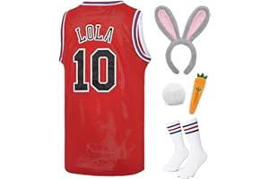 RESBAI Youth Basketball Jersey for Kids Lola #10 / Bugs #1 Space Movie Jerseys Halloween 90s Sports Jersey White/Red XS-XL