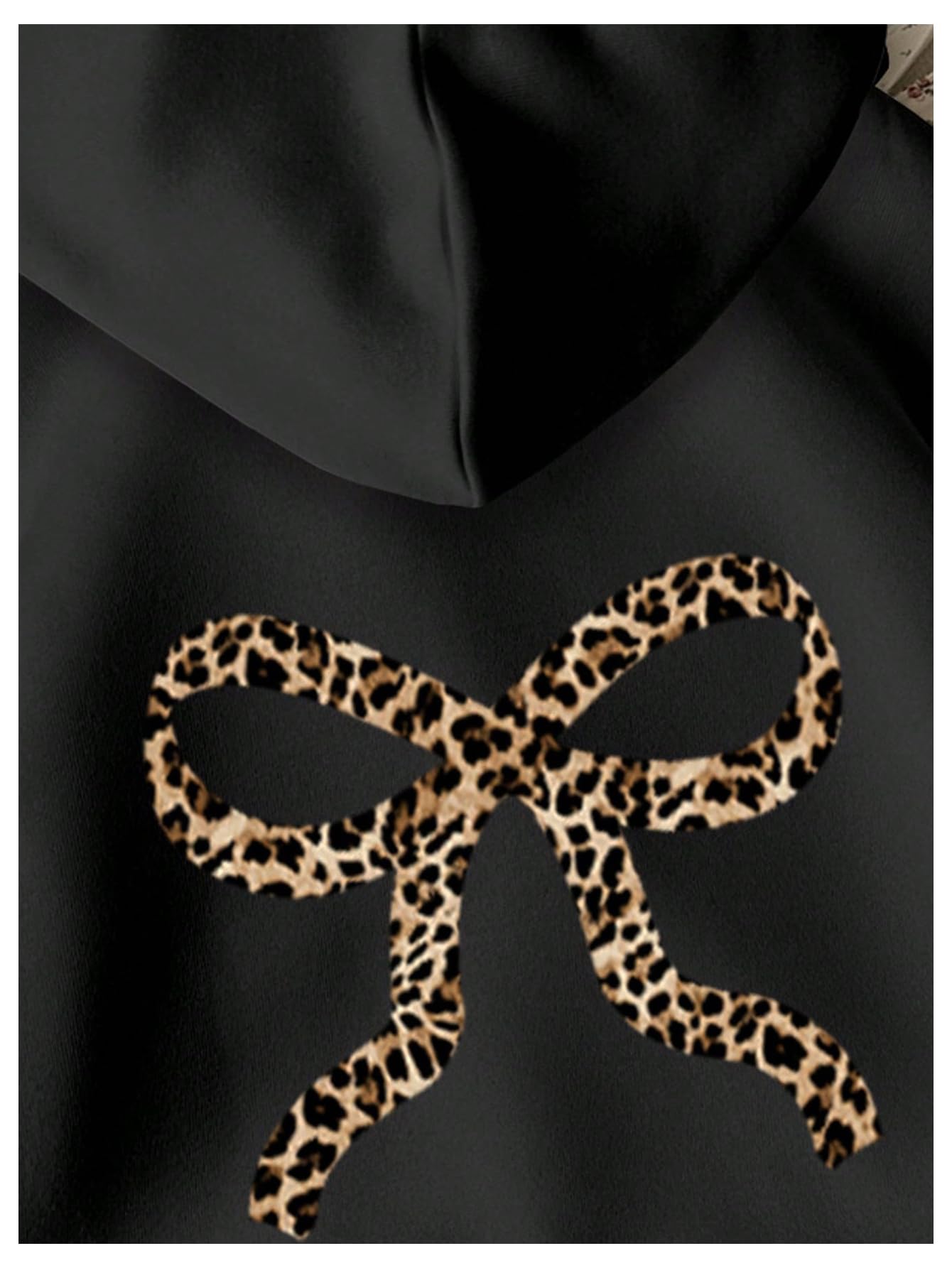 RoseSeek Girl's Bow Cheetah Leopard Hoodies Long Sleeve Pullover Tops Preppy Cute Sweatshirts Hoodies