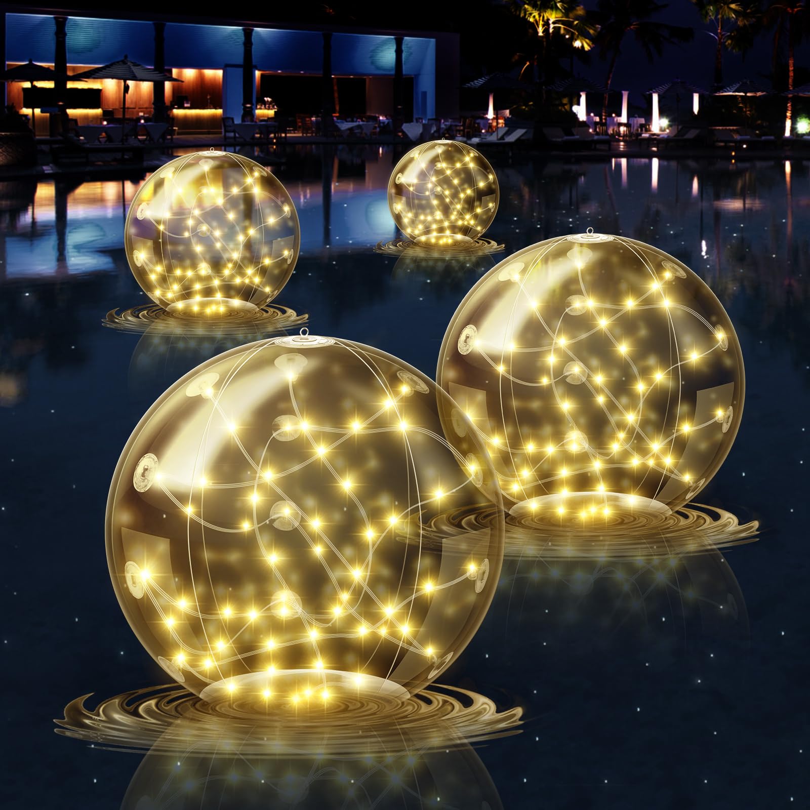 Photo 1 of Solar Floating Pool Ball Lights -14.5in Inflatable Waterproof LED Pool Lights Nightday Auto Light up for Garden,Patio,Yard,Pond,Wedding, Party and Christmas Decor with 3 Lighting Modes?4Pcs ,Warm?