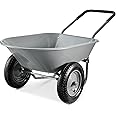 Best Choice Products Dual-Wheel Home Utility Yard Wheelbarrow Garden Cart w/Built-in Stand for Lawn, Gardening, Construction - Gray