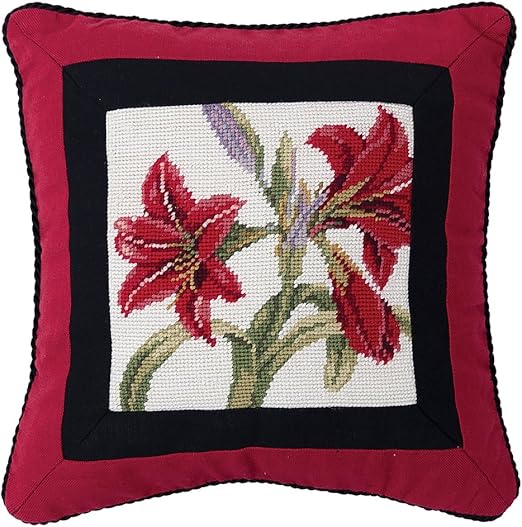 Amazon Com 14x14 Inches Needle Point Pillow Red Amaryllis