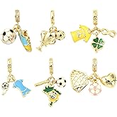 KitBeads 6Pcs Soccer Football Charms Cubic Zirconia Uniform Shoes Gold Sport Large Hole Charms for European Bracelets Necklaces Jewelry Making Crafts