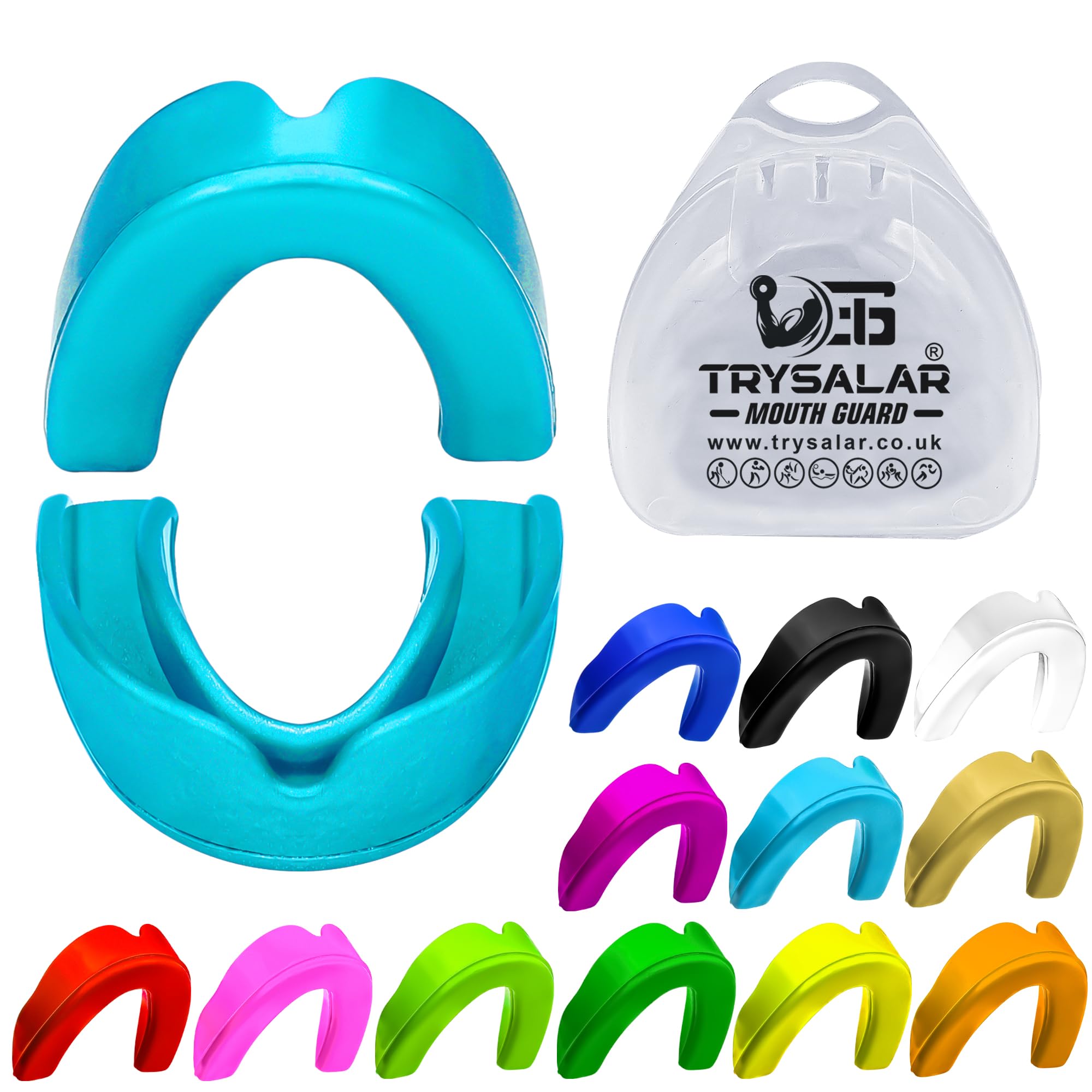 TrySalar Mouthguards for Rugby Boxing Sports Gum Shield Adult Senior Professional Mouth Guard Jaw Protection Case Martial Arts Judo Karate MMA Muay Thai Hockey Football Lacrosse Men Women(Baby Blue)
