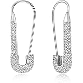 SANNYRA Safety Pin Earrings for Women, Gold Paperclip Earrings for Women Trendy, Minimalist Dangle Hoop Paper Clip Ear Hoop Studs Daily Jewelry