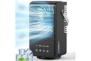 ZUKBEN Portable Air Conditioners,4-IN-1 Mini Air Conditioner with 3 Speeds 2 Mist,1000ml Evaporative Air Cooler Fan with 90° Oscillation Timer Nightlight for Bedroom Office Camping (Black)