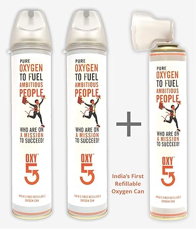 OXY5 Portable Oxygen 2+1 Can with built-in mask for Ambitious People, 18 Ltr (Approx 450 Breathes) INDIA'S FIRST REFILLABLE CAN *BUY 2 Get 1 FREE*