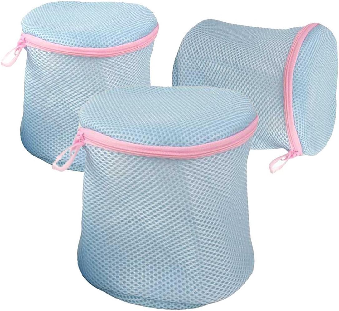 Zhengdu 3 Pack Zippered Mesh Bra Wash Bag for Delicates Intimates Lingerie & Hosiery (Blue)