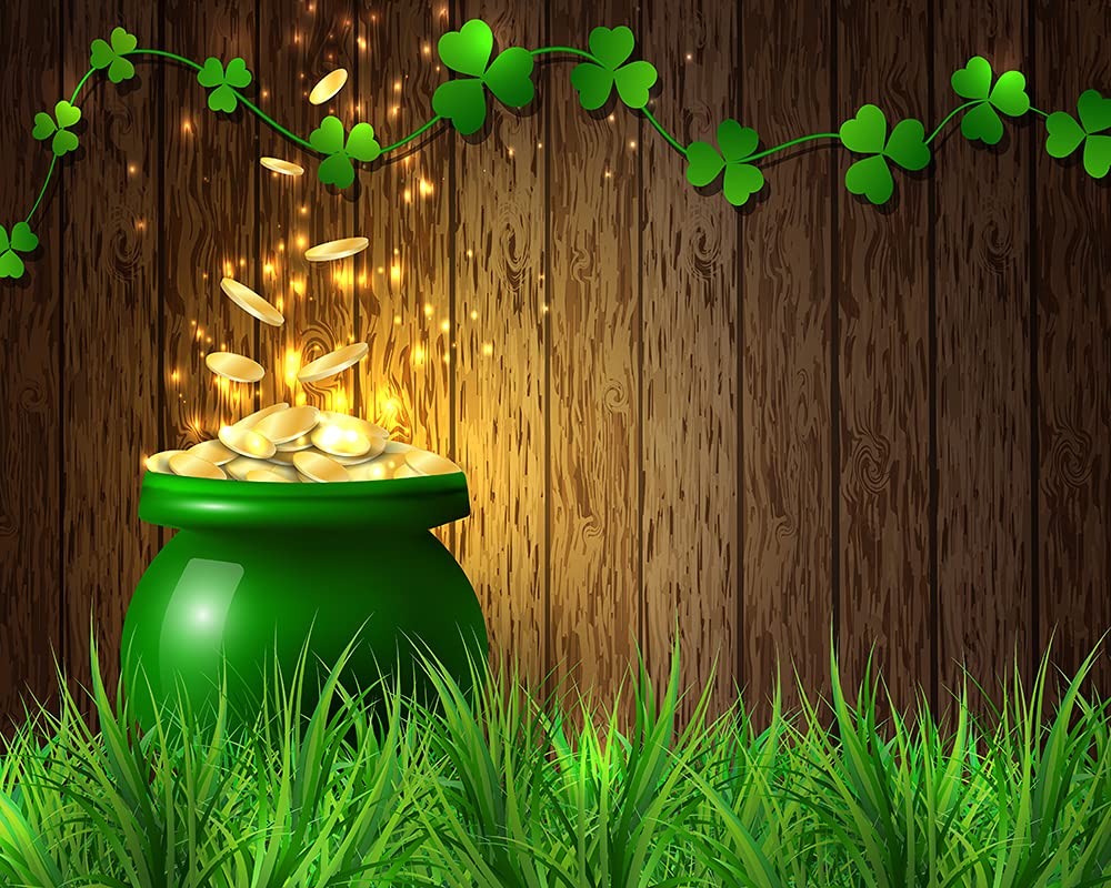 Haosphoto 7X5FT Happy St.Patrick s Day Backdrop for Photography Spring Lucky Irish Shamrock Backdrop Pot of Gold Wood Plank Green Clover Background for Saint Patrick's Day Photo Studio Props HS122