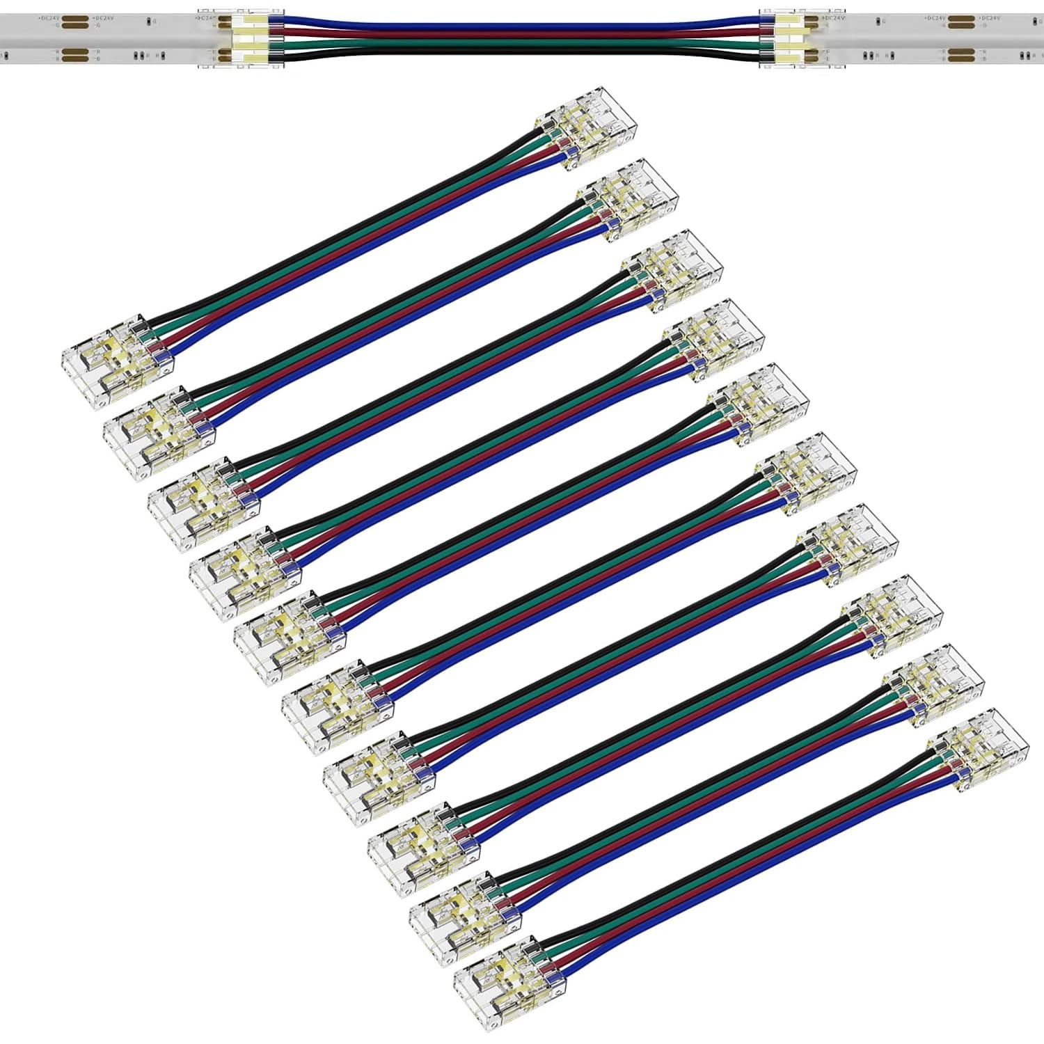 YUTOKEER 10 mm Solderless FCOB COB RGB LED Strip Light Connectors Kit - 4 Pin, Transparent, Gapless, Extendable with Dual Ends & Plug Extensions, Compatible Only with 10 mm COB Strips (Dual-End