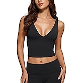 INGIA Womens Deep V Neck Plunge Longline Tank Tops Built in Bra Sleeveless Gym Athletic Yoga Cropped Top