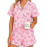 Cutecrop 2 Piece Bow Pajamas for Women Bow Short Sleeve Sleepwear Cute Pjs with Gift Bag for Galentine's Valentine Day Gift