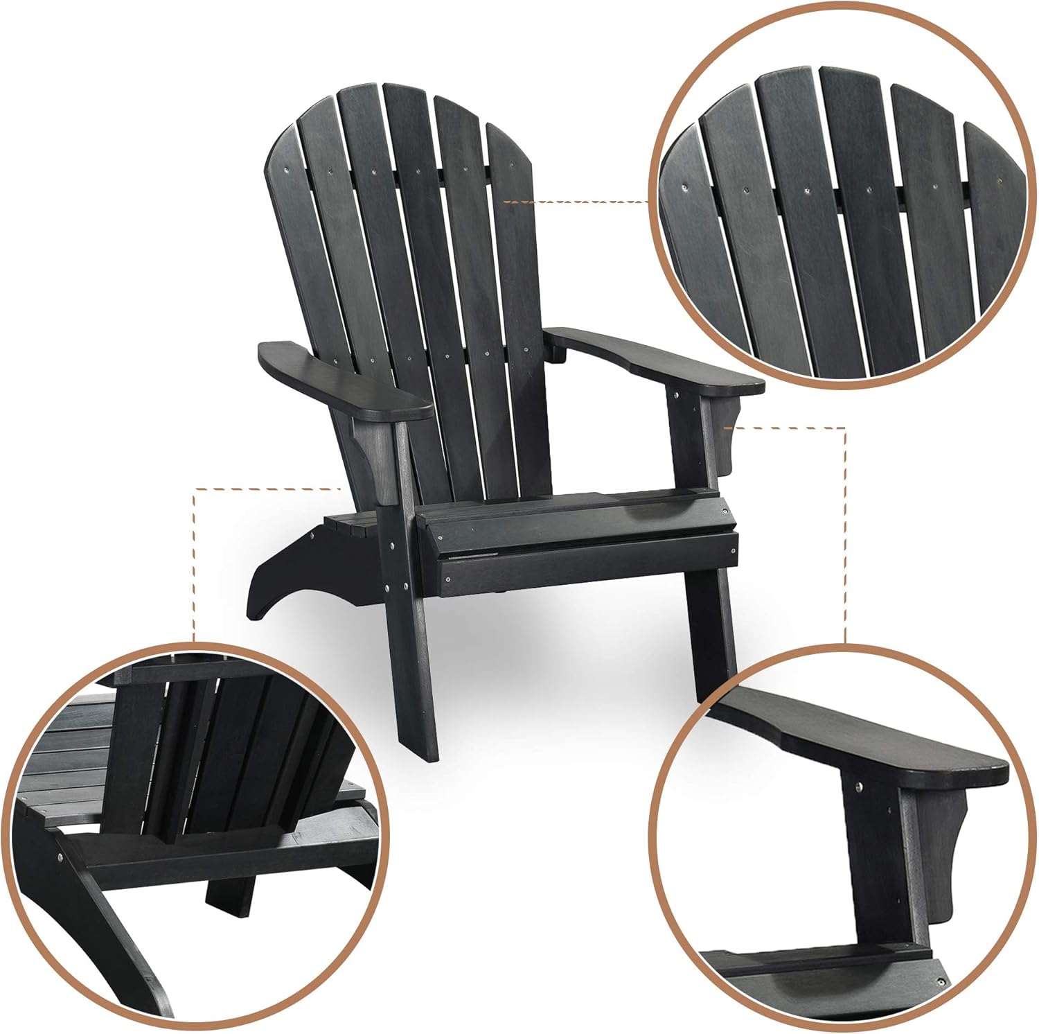 PolyTEAK King Size Adirondack Chair, Black | Adult-Size, Weather Resistant, Made from Special Formulated Poly Lumber Plastic : Garden & Outdoor