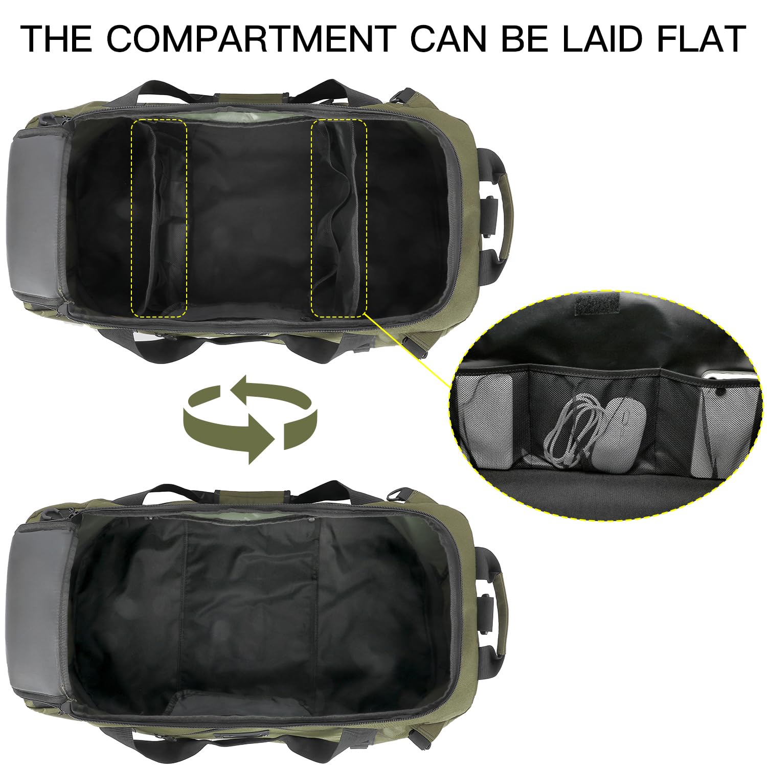 TUGUAN Reisetasche Groß XL Weekender Reise-Rucksack für Herren Damen Wasserdicht Extra großes Gepäck Handgepäck Tasche für Urlaub Camping Sport Duffel Bag 100 Liter, Grün 5