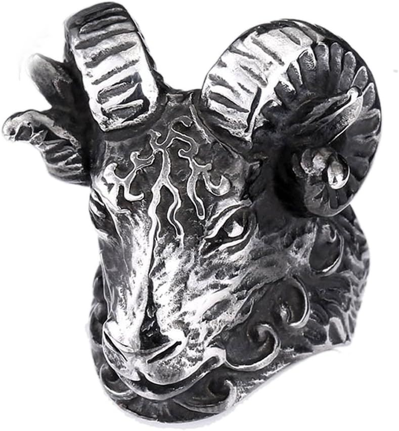 Moluss Men's 316L Stainless Steel Vintage Black Big Sheep Goat Head Skull Gothic Ring