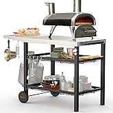 Onlyfire Outdoor Grill Cart Table for Blackstone Griddle and Ooni Pizza Oven, 3-Shelf Food Prep Table Patio Kitchen Island wi
