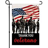 Thank You Veterans Garden Flag 12x18 Inch Double Sided Burlap, 4th of July Independence Day Veterans Day Memorial Day Soldier Flag for Outdoor Decorations Yard Patriotic Holiday Banner Decor Gift