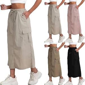 Cargo Skirts for Women Cute Y2K Quick Dry Hiking Maxi Skirt with Pockets Casual Drawstring A-Line Parachute Skirts