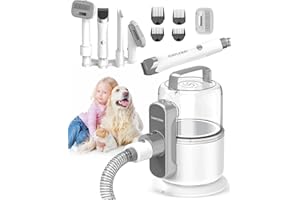 SIMPLE WAY Dog Vacuum Grooming Kit for Shedding: Professional Hair Clippers Pet Groomer - Strong Suction Cleaner Deshedding Tool Fur Brush Attachment Trimmer for Home Cat (Pale White)