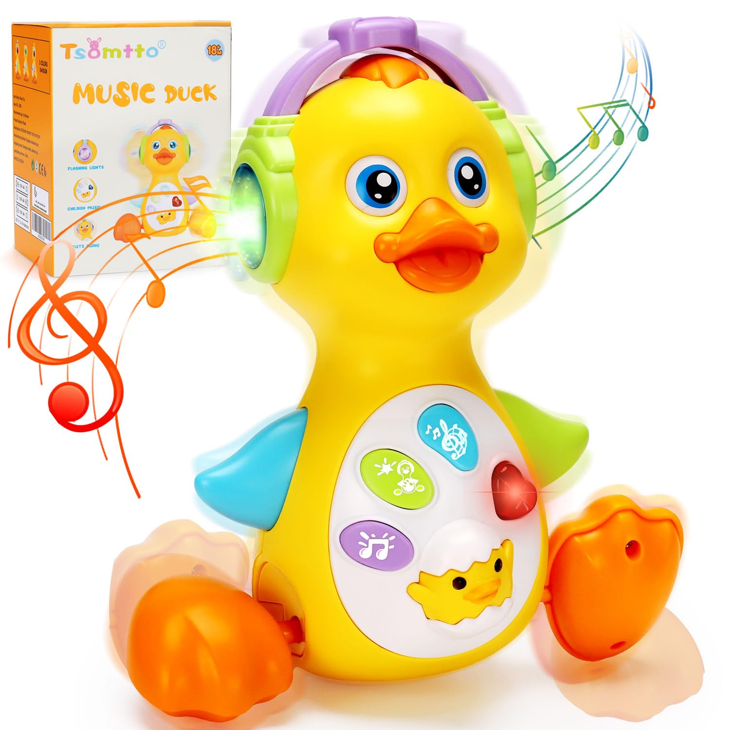 Tsomtto Baby Musical Light Up Duck Toy, Baby Toys 0-3-6-9-12 Months Dancing Crawling Tummy Time Toys, Newborn Infant Learning Toy Gifts for 0 3 4 5 6 7 8 Month Old Baby Boys Girls