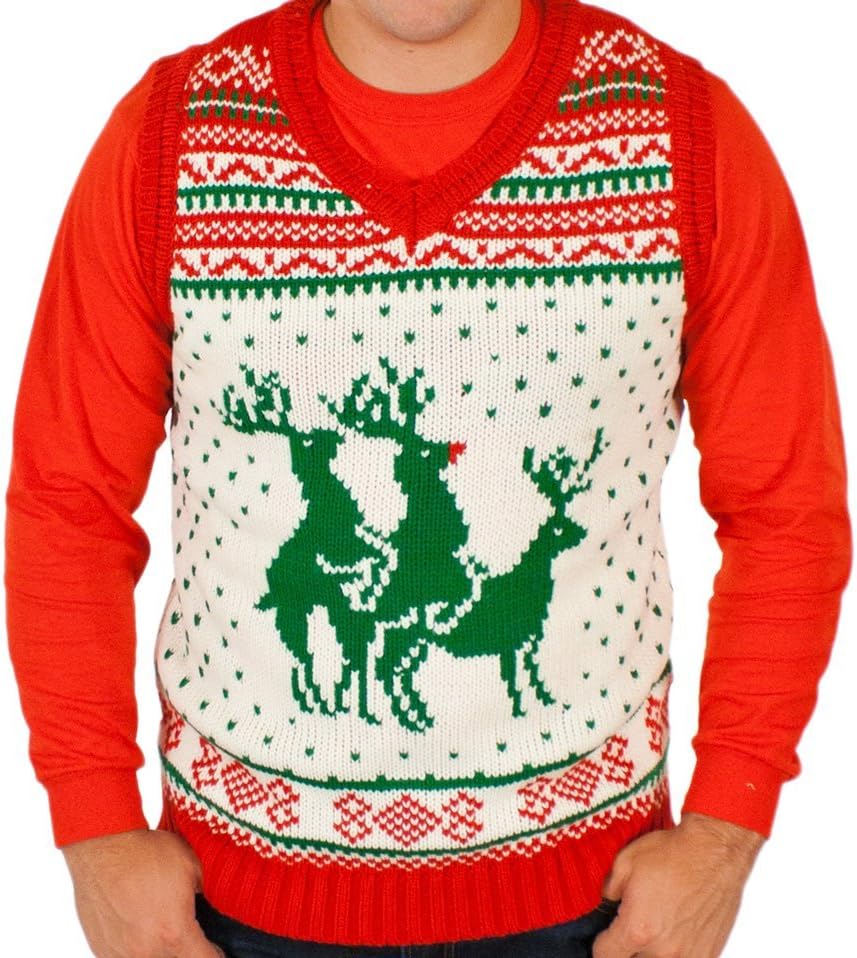 Festified Reindeer Threesome Funny Ugly Christmas Sweater Vest in White