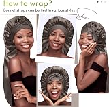 BONNET QUEEN Silk Bonnet for Sleeping Long Hair Satin Night Cap Grey Gold view 4