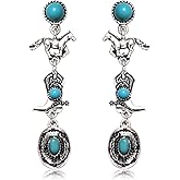 Western Earrings for Women Retro Sliver Cowboy Boot Horse Hat Turquoise Drop Dangle Earrings Nashville Rodeo Accessories West Country Party Jewelry Gift