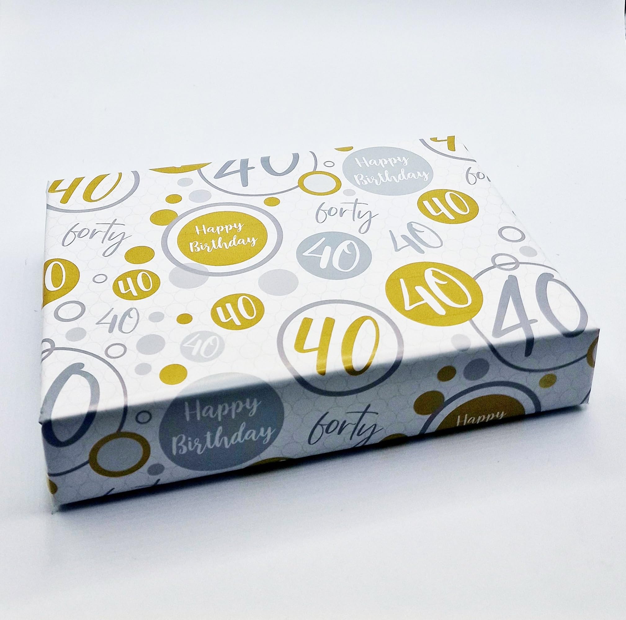 2 Sheets + 2 Matching Gift Tags 40th Birthday Wrapping Paper Age 40 Birthday Gold Silver Giftwrap For Male and Female (PA)
