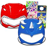 Power Rangers Masks Set - Bundle 2 Pack with Red and Blue Power Ranger Masks for Dress Up Pretend Play, Stickers, More | Costume Accessories for Kids