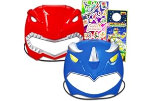 Power Rangers Masks Set - Bundle 2 Pack with Red and Blue Power Ranger Masks for Dress Up Pretend Play, Stickers, More | Costume Accessories for Kids