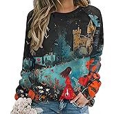 Biacolum Long Sleeve Shirts for Women Cat Oil Painting Shirt 3D Graphic Sweatshirts Fall Pullover Crewneck Vintage Boho Tops