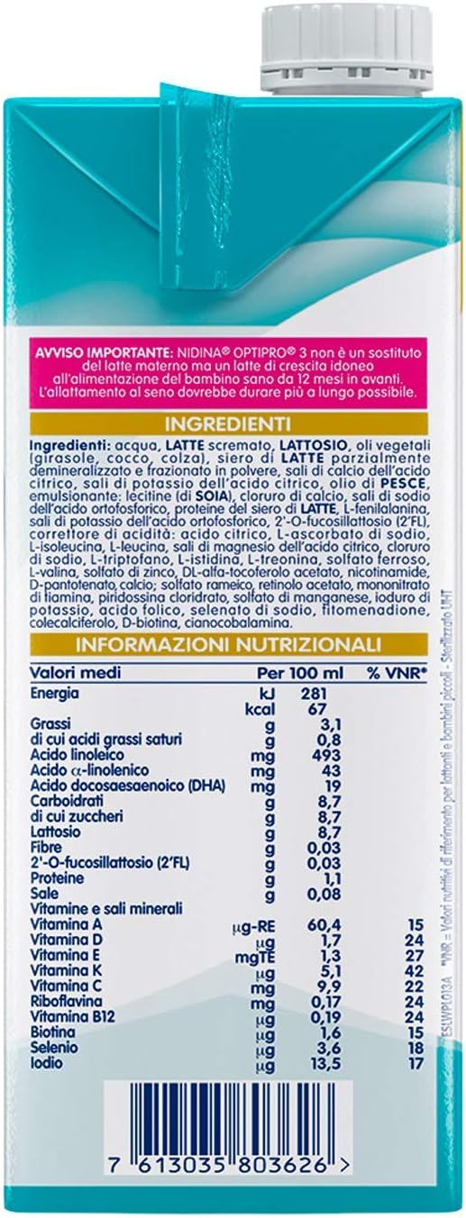 Nestle Nidina Optipro 3 Hm O Latte Di Crescita Liquido Da 12 Mesi 8 Brick Da 1 L Amazon It Alimentari E Cura Della Casa