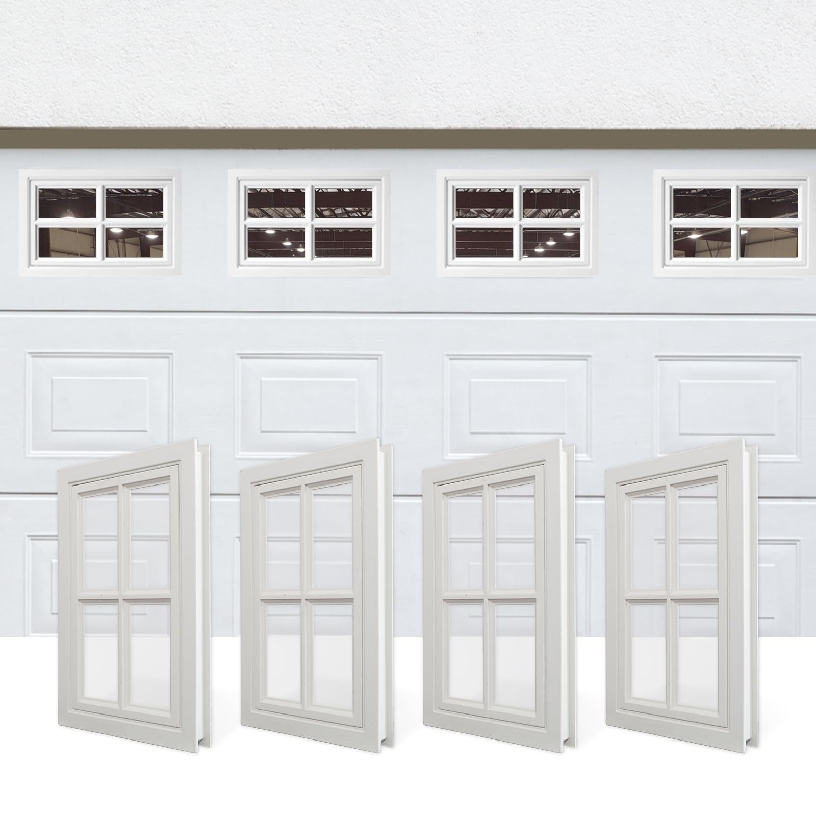 Photo 1 of **It is missing a part, is used, and it is not 100% certain.***NeatiEase 4 Pcs Garage Door Windows, Replacement Vinyl Windows Inserts Kit with UV Resistant Resin Glass for Exterior Garage Doors (Cross Design)