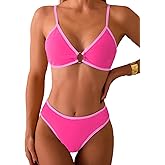 Fanuerg Women's Triangle Bikini Sets Circle Ring Linked Two Piece Swimsuit Color Block Cheeky Bathing Suits