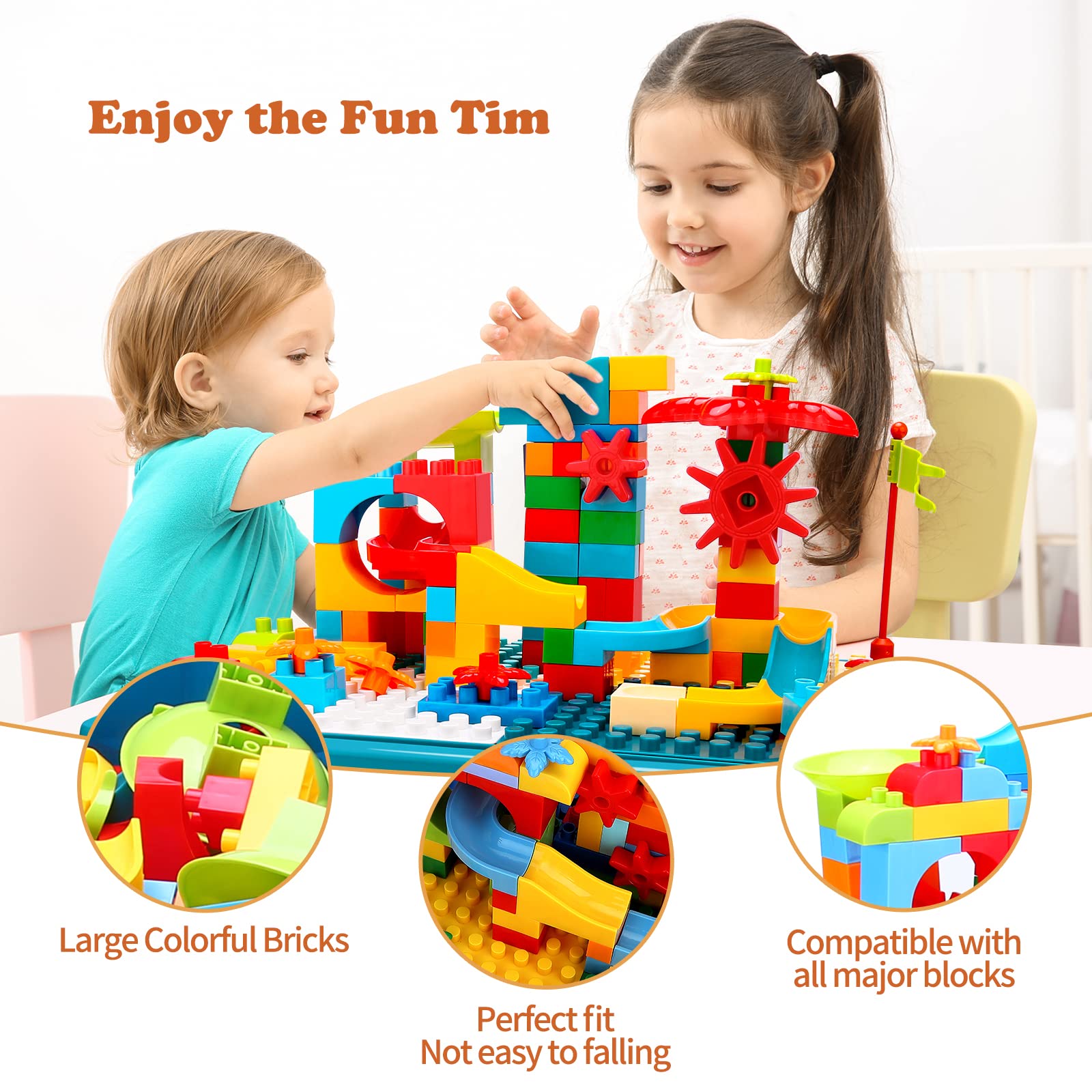 5-in-1 Multi Activity Sand Water Play Table, Double-Sided Kids Activity Table with Storage, 105pcs Marble Run Building Blocks Sensory Table for Kids Toddler Boys Girls Ages 1 2 3 Year Old