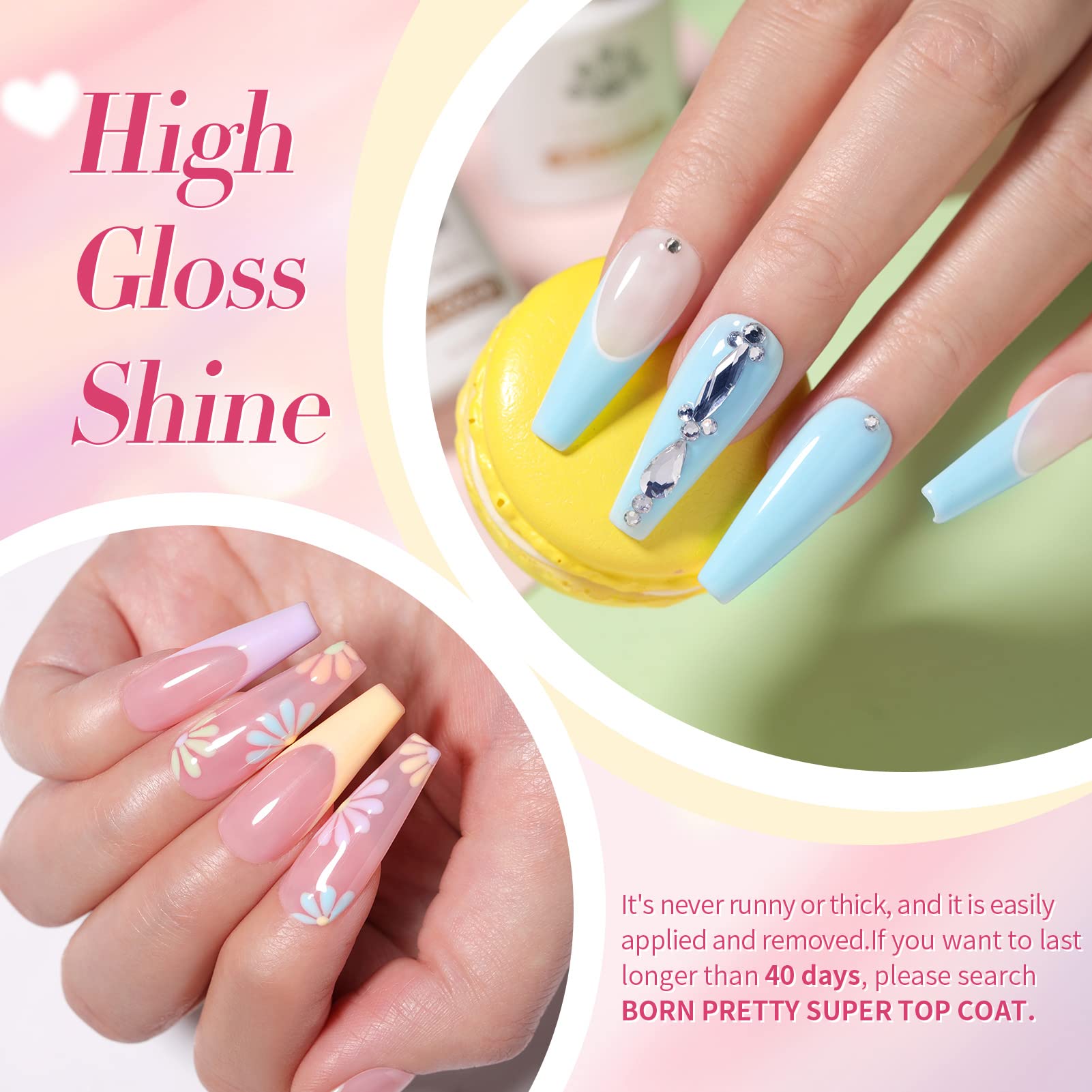 Born Pretty Pastel Gel Nail Polish Set Spring Summer Gel Polish Macaron Candy Sweet Color Gel Polish Easter Soft Pink Yellow Purple Blue Green Colors Collection Nail Art Gift Box 7ML 6PCS - Image 4