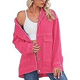 PAODIKUAI Women's Oversized Denim Jacket Casual Long Sleeve Vintage Jean Jacket Top Coat with Pockets