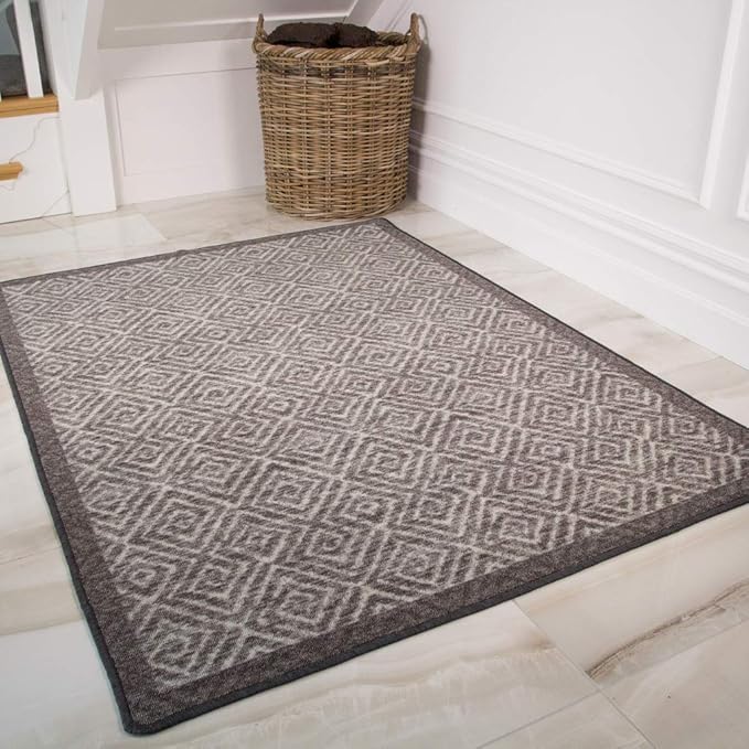 The Rug House Contemporary Geometric Grey Anti Creep Slip Hardwearing