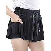 zqajuxg Girls Flowy Shorts with Spandex Liner,2 in 1 Butterfly Shorts Teen Girls with Pockets for Sports,Running,Athletic