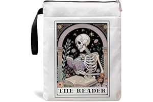 MAYDVDV Book Sleeves with Zipper, Book Sleeve for Book Lovers, The Reader Tarot Card Book Sleeves, Book Pouch Kindle Protector, Gifts for Women Teacher Librarian Bookworm Bookish (White-C, Large)