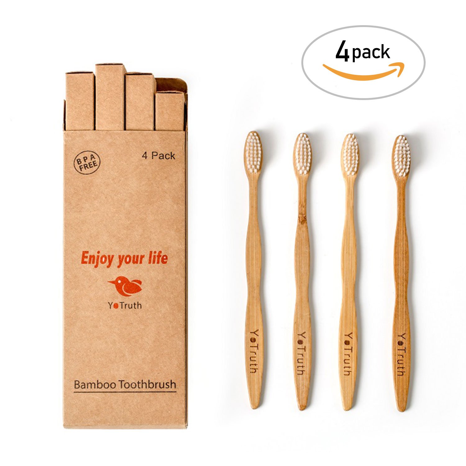 Yotruth Bamboo Toothbrush Set Natural Eco Friendly Bamboo Toothbrush Four Sets of Each box