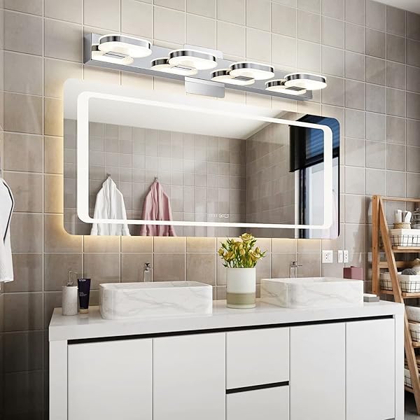 MYHAPTIM MODERN LED 4 LIGHTS VANITY LIGHT FOR BATHROOM MODERN VANITY LIGHT FIXTURE WALL SCONCE 26 INCH NATURAL WHITE LIGHT (CHROME)