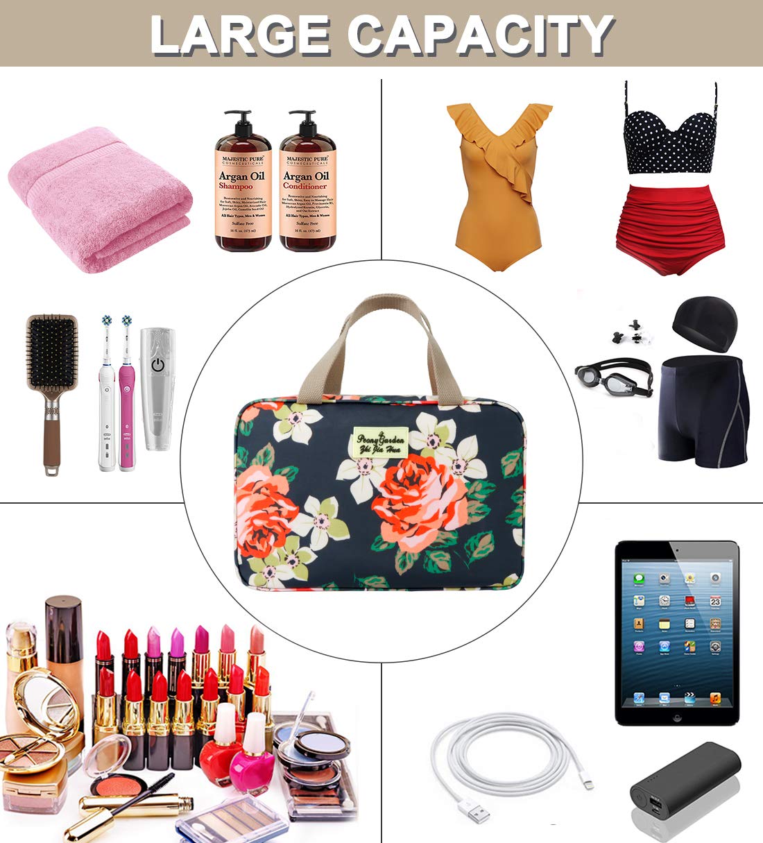 Toiletry Bag for Women Cosmetic Travel Bag Floral Cosmetic Case Large Travel Toiletry Bag for Girls Make Up Bag Navy Blue Brush Bags Reusable Toiletry Bag : Beauty