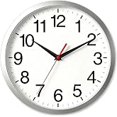 Rohioue Wall Clock Analog 12 Inch Silver Battery Operated Silent Clock | Easy To Read, Non Ticking, Round, Accurate, Kitchen, Living Room, Classroom, Office, School