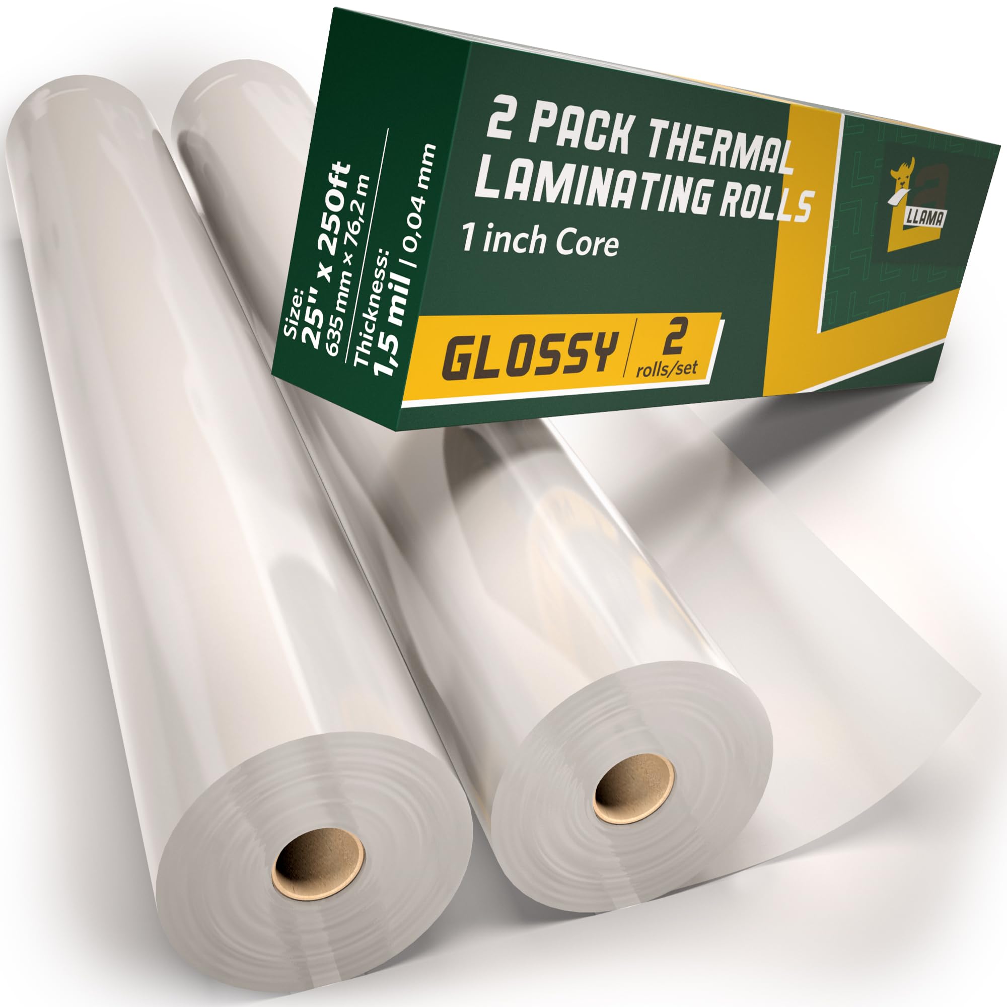 Photo 1 of Thermal Laminating Roll, Clear Glossy Laminate Film Roll 1.5 Mil 1 Inch Core 25’ x 250”, 2-Pack Compatible with GBC, USI Replacement